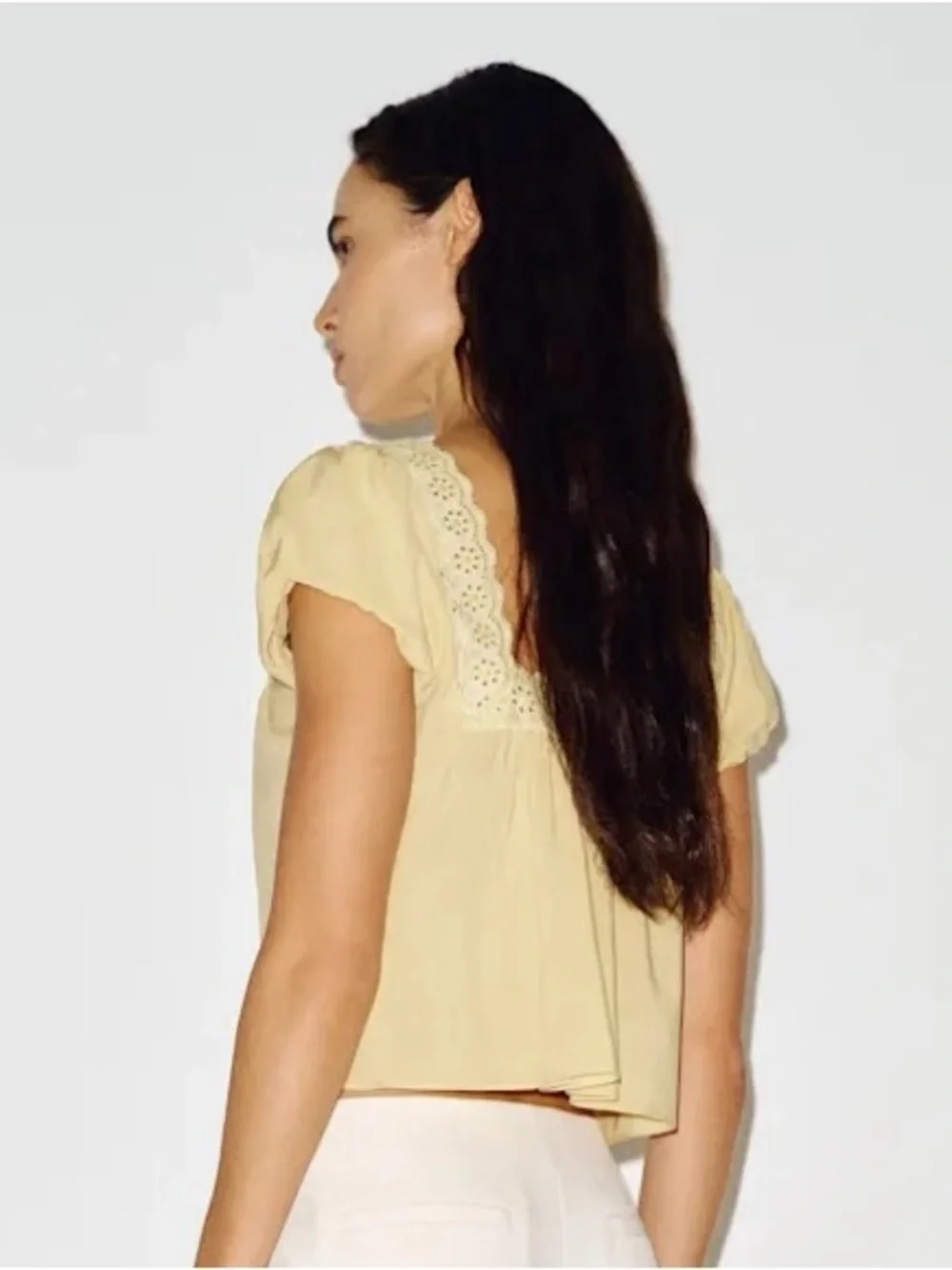Reformation Zita Pale Yellow Eyelet-Trim Chemise Top